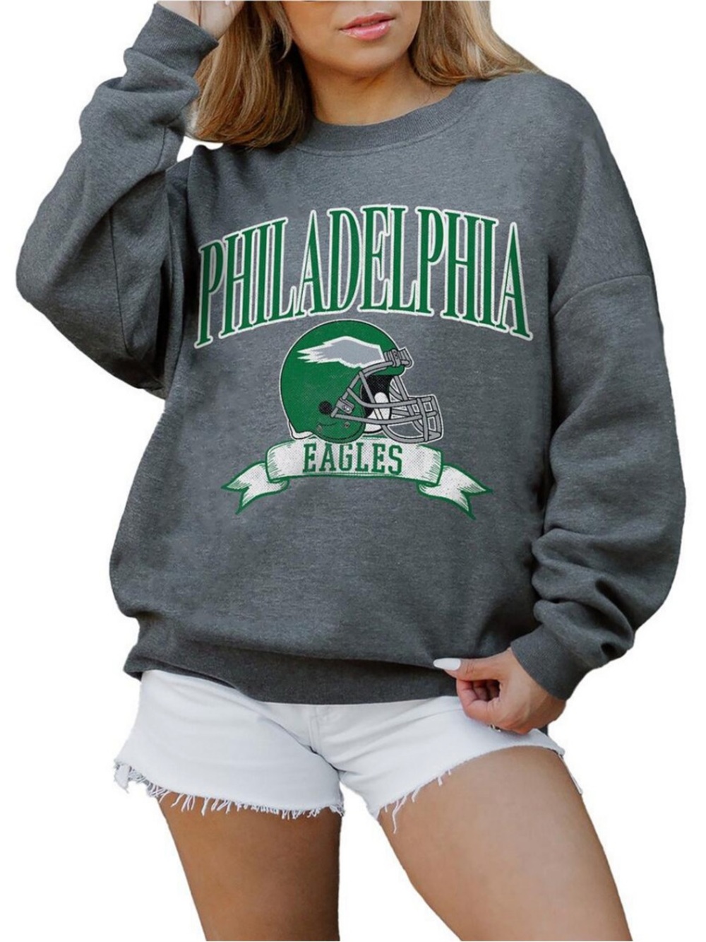 NWT Philadelphia Eagles 🦅 Charcoal Oversized Fleece Pullover Sweatshirt, Size L